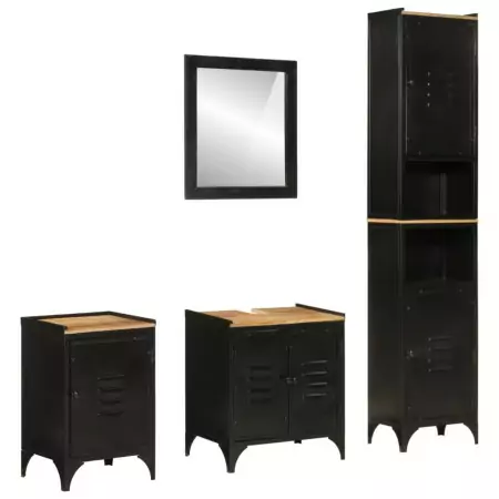 Set Mobili da Bagno 4 pz in Ferro e Legno Massello di Mango