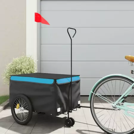 Rimorchio da Bici Nero e Blu 30 kg in Ferro