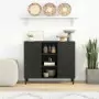 Credenza Nera 90x33x75 cm in Legno Massello di Mango