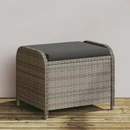 Sgabello Giardino con Cuscino Grigio 58x46x46 cm in Polyrattan