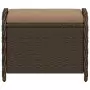 Sgabello Giardino con Cuscino Marrone 58x46x46 cm in Polyrattan