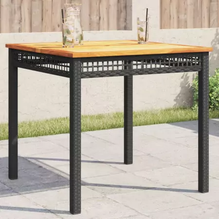 Tavolo da Giardino Nero 80x80x75cm in Polyrattan e Legno Acacia