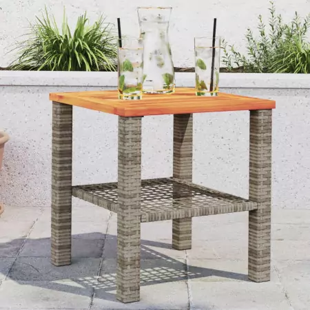 Tavolo da Giardino Grigio 40x40x42 cm Polyrattan e Legno Acacia