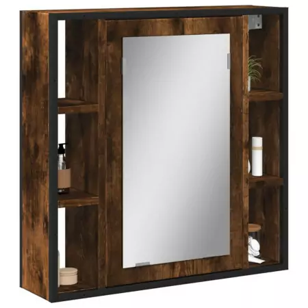 Mobile Bagno Specchio Rovere Fumo 60x16x60 cm Legno Multistrato