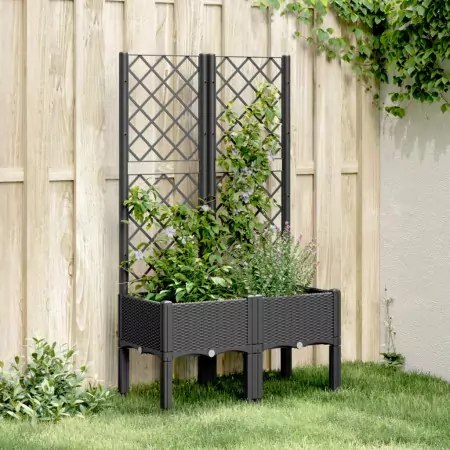 Fioriera da Giardino con Traliccio Nera 80x40x142 cm in PP