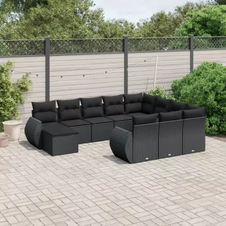 Set Divani da Giardino 11 pz con Cuscini in Polyrattan Nero