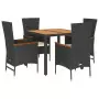 Set da Pranzo da Giardino 5 pz Nero con Cuscini in Polyrattan