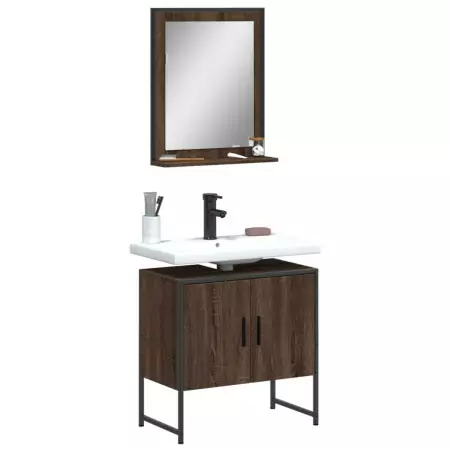 Set Mobili da Bagno 2 pz Rovere Marrone in Legno Multistrato