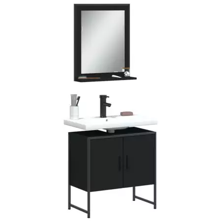 Set Mobili da Bagno 2 pz Nero in Legno Multistrato