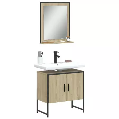 Set Mobili da Bagno 2 pz Rovere Sonoma in Legno Multistrato