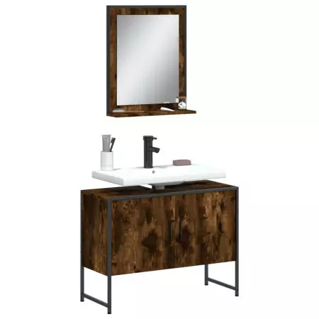 Set Mobili da Bagno 2 pz Rovere Fumo in Legno Multistrato