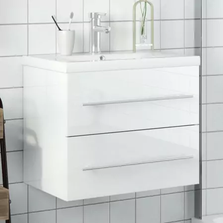 Mobile da Bagno con Lavabo Integrato Bianco Lucido