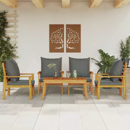 Set Salotto da Giardino 5 pz con Cuscini Legno Massello Acacia