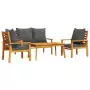 Set Salotto da Giardino 4pz con Cuscini Legno Massello Acacia