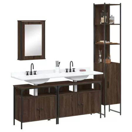 Set Mobili da Bagno 4 pz Rovere Marrone in Legno Multistrato