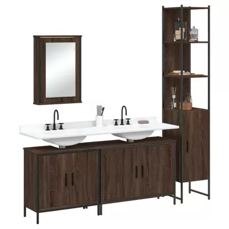 Set Mobili da Bagno 4 pz Rovere Marrone in Legno Multistrato