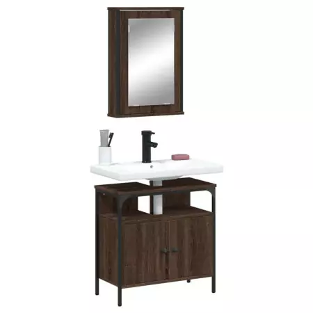 Set Mobili da Bagno 2 pz Rovere Marrone in Legno Multistrato