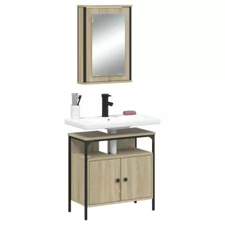 Set Mobili da Bagno 2 pz Rovere Sonoma in Legno Multistrato