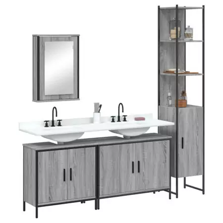 Set Mobili da Bagno 4 pz Grigio Sonoma in Legno Multistrato