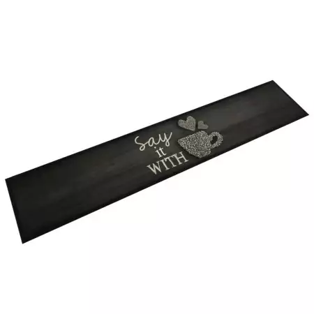 Tappeto da Cucina Lavabile Nero Tazza 60x300 cm in Velluto