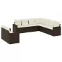 Set Divani da Giardino 9pz con Cuscini Marrone in Polyrattan