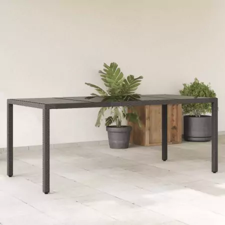 Tavolo da Giardino Piano in Vetro Nero 190x90x75 cm Polyrattan