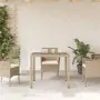 Tavolo da Giardino con Piano Vetro Beige 90x90x75 cm Polyrattan