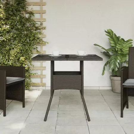 Tavolo da Giardino Piano Vetro Marrone 80x80x75 cm Polyrattan