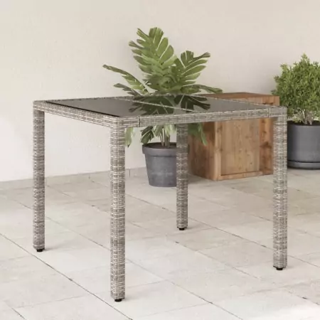 Tavolo da Giardino Piano in Vetro Grigio 90x90x75 cm Polyrattan