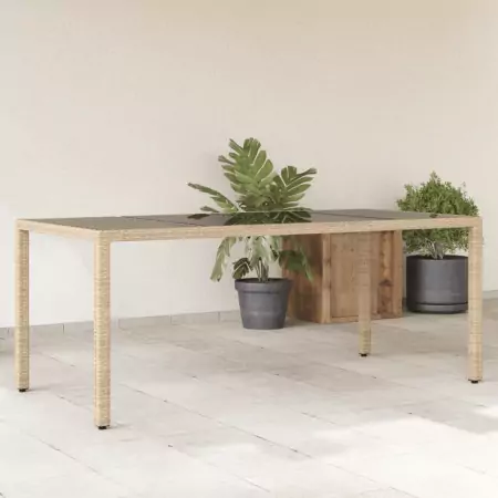 Tavolo da Giardino Piano in Vetro Beige 190x90x75 cm Polyrattan