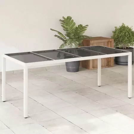 Tavolo Giardino Piano in Vetro Bianco 190x90x75 cm Polyrattan