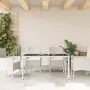 Tavolo da Giardino Piano in Vetro Bianco 150x90x75cm Polyrattan