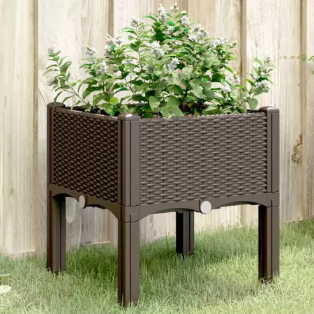 Fioriera da Giardino con Gambe Marrone 40x40x42 cm in PP