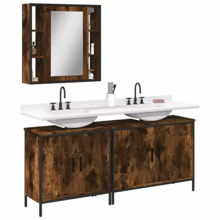 Set Mobili da Bagno 3 pz Rovere Fumo in Legno Multistrato