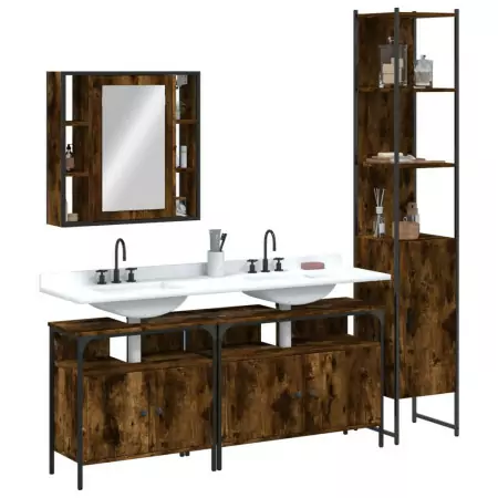 Set Mobili da Bagno 4 pz Rovere Fumo in Legno Multistrato