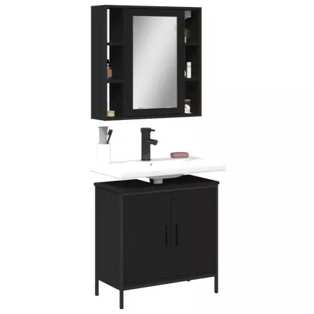 Set Mobili da Bagno 2 pz Nero in Legno Multistrato