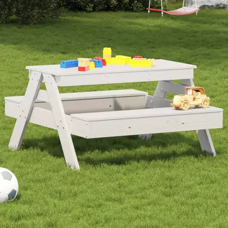 Tavolo Picnic per Bambini Bianco 88x97x52cm Legno Massello Pino