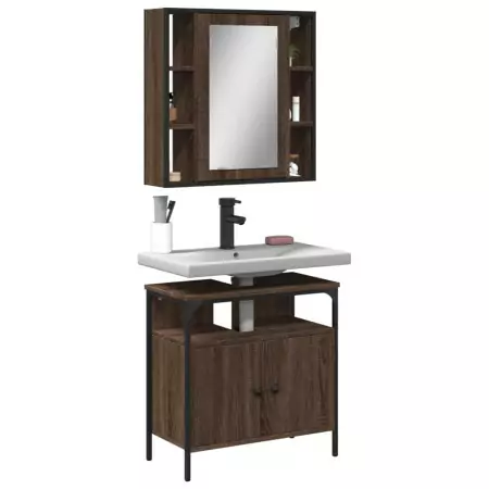 Set Mobili da Bagno 2 pz Rovere Marrone in Legno Multistrato