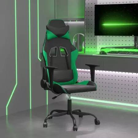 Sedia da Gaming Massaggiante Nero e Verde in Similpelle