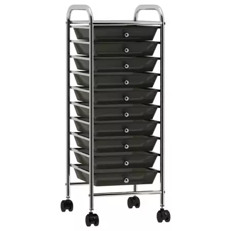 Carrello Portaoggetti Mobile con 10 Cassetti Nero in Plastica