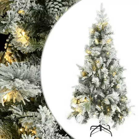 Albero di Natale con Neve Floccata LED e Pigne 225 cm PVC e PE