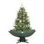 Albero di Natale con Neve e Base a Ombrellone Verde 140 cm