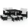 Set da Pranzo da Giardino 9 pz con Cuscini in Polyrattan Nero