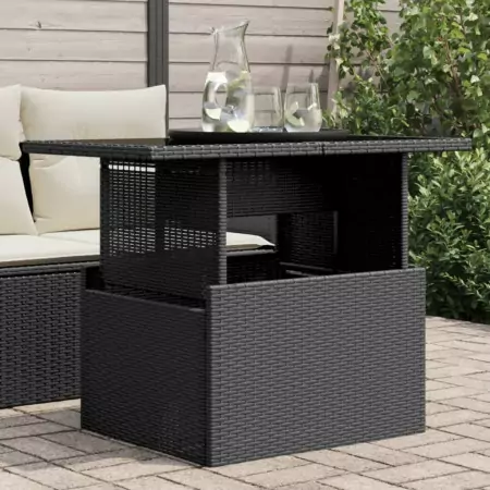 Tavolo da Giardino Piano in Vetro Nero 100x55x73 cm Polyrattan