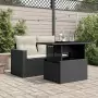 Tavolo da Giardino Piano in Vetro Nero 100x55x73 cm Polyrattan