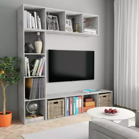 Set Mobili Libreria/Porta TV 3 pz Grigio Cemento 180x30x180 cm