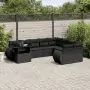 Set Divani da Giardino 10pz con Cuscini in Polyrattan Nero