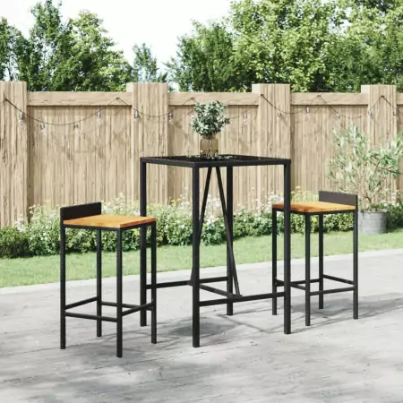 Tavolo da Bar con Piano in Vetro Nero 70x70x110 cm Polyrattan