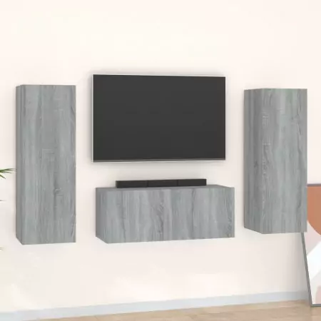 Set Mobili Porta TV 3 pz Grigio Sonoma in Legno Multistrato