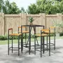 Set Bar Giardino 5 pz Nero Polyrattan e Legno Massello Acacia